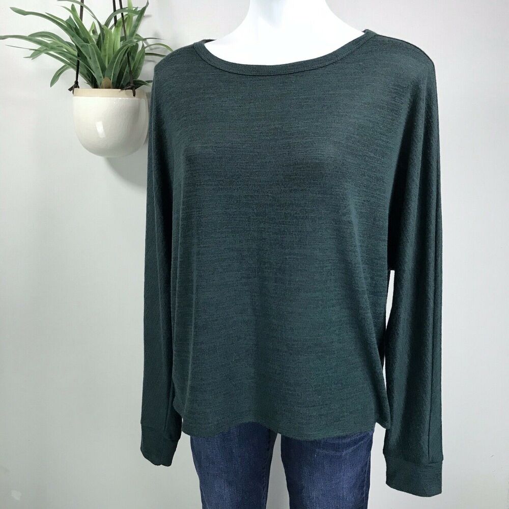 M Magaschoni Dolman Sleeve Thin Knit Sweater Top Green Bateau Pullover‎ Size L